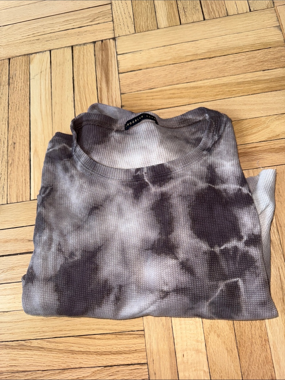 Brooklyn Karma Thermal Tie-Dye Long Sleeve Top - Gray/Black